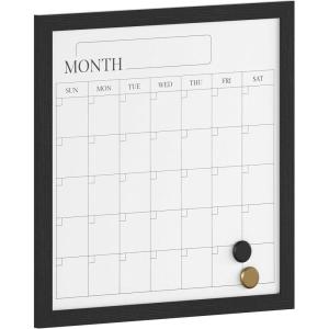 Martha Stewart Everette Magnetic Monthly Calendar Dry Erase Board with Included Dry Erase Marker and 2 Magnets, 18″ x 18″, Light Natural Woodgrain Frame(Black Woodgrain)