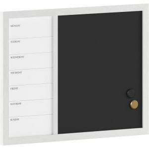Martha Stewart Everette Magnetic Weekly Calendar Dry Erase Board and Chalk Board with Liquid Chalk Marker and Magnets, 24″x18″, Black Woodgrain Frame(White Woodgrain)