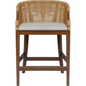 Martha Stewart Farmhouse Counter Height Bar Stools, Handcrafted Rattan Counter Height Stools, Kickplate Footrest for Kitchen Island, Upholstered, Dining Room Chairs Furniture, Home Bar – Natural Playa(Natural)