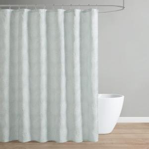 Martha Stewart Farmhouse Shower Curtain, Coastal Palm Design Fabric Shower Curtain Boho Style with Textured Pucker Weave, Modern Tropical Bathroom Décor, Machine Washable 72″ x 72″, Jenine Sage Green(Palm Sage Green)