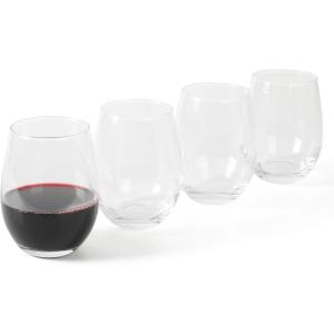 Martha Stewart Farrow 18 OZ Large Stemless 4 Pack Multipurpose Wine Glasses Set for Red or White Wine(18oz Stemless Wine Glass (4-pack))