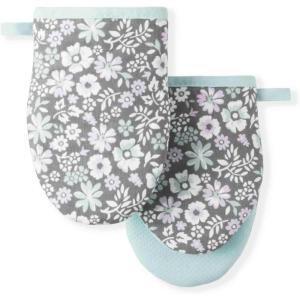 Martha Stewart Floral Vine Mini Oven Mitt 2-Pack Set, Grey, 5.5″X8″(Ditsy Floral)