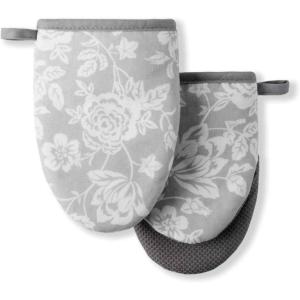 Martha Stewart Floral Vine Mini Oven Mitt 2-Pack Set, Grey, 5.5″X8″(Floral Vine)