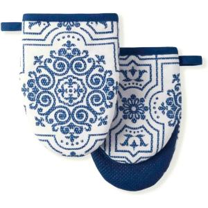 Martha Stewart Floral Vine Mini Oven Mitt 2-Pack Set, Grey, 5.5″X8″(Strie Medallion)