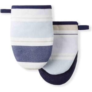 Martha Stewart Floral Vine Mini Oven Mitt 2-Pack Set, Grey, 5.5″X8″(Thin Stripe)