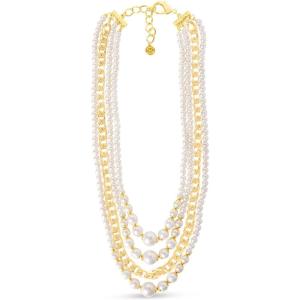 Martha Stewart Four Strand Pearl and Chain Necklace In Gold For Women