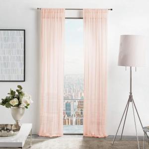 Martha Stewart Glacier Sheer Rod Pocket Window Curtain Panel Pair, 95″, White(Blush)