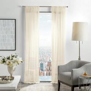 Martha Stewart Glacier Sheer Rod Pocket Window Curtain Panel Pair, 95″, White(Ivory)