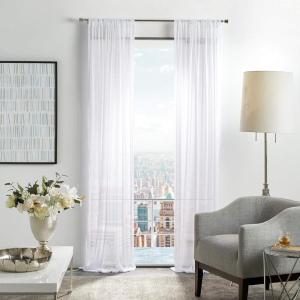 Martha Stewart Glacier Sheer Rod Pocket Window Curtain Panel Pair, 95″, White(White)