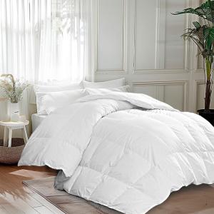 Martha Stewart Goose Feather Down Fiber Cotton Comforter Queen Size, Feather Duvet Insert Queen, Hotel Collection Hypoallergenic Comforter 50oz Light Warmth 90 x 90 Inch White(White/Light Warmth)