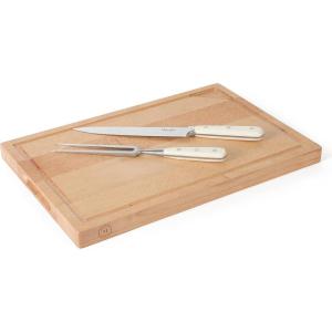 Martha Stewart Goswell 3pc Set w/ 8″ Triple Riveted Stainless Steel Carving Knife, 6″ Triple Riveted Stainless Steel Carving Fork w/Beech Wood Cutting and Serving Board(Linen)