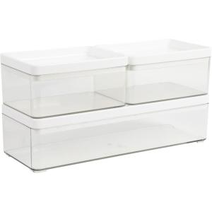 Martha Stewart Grady Clear Plastic Stackable Storage Boxes with White Plastic Lids, Set of 3(Clear/White Plastic Top)
