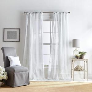 Martha Stewart Hampton Stripe Sheer Rod Pocket Single Curtain Panel, 95″, Grey(Grey)
