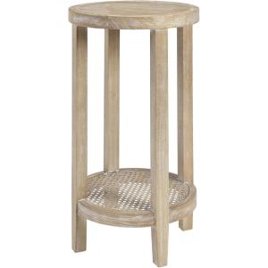 Martha Stewart Harley Accent Tables Modern Farmhouse, Rattan Shelving Design, Round Tabletop Living Room Furniture Occasional Piece, Dia. 15″ X 28″, Wheat(Farm House)