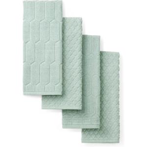 Martha Stewart Honeycomb Chambray Textured Kitchen Towel 4-Pack Set, 100% Cotton with Absorbent Terrycloth, Decorative Kitchen Towels, Mint Green, 16″x28″(Mint Green)