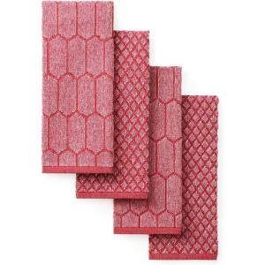 Martha Stewart Honeycomb Chambray Textured Kitchen Towel 4-Pack Set, 100% Cotton with Absorbent Terrycloth, Decorative Kitchen Towels, Mint Green, 16″x28″(Red)