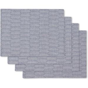 Martha Stewart Honeycomb Modern Farmhouse Reversible Placemat 4-Pack Set, White, 13″x17.5″(Blue)
