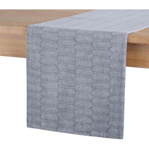 Martha Stewart Honeycomb Modern Farmhouse Reversible Table Runner, White, 15″x72″(Blue)