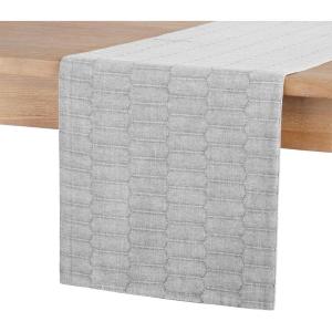 Martha Stewart Honeycomb Modern Farmhouse Reversible Table Runner, White, 15″x72″(Charcoal Grey)