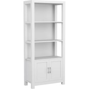 Martha Stewart Hutton Four Tier Shaker Bookcase with Storage Cabinet in Gray Washed Wood with Oil Rubbed Bronze Hardware(Gray Frame/Brushed Nickel Hardware)