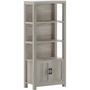 Martha Stewart Hutton Four Tier Shaker Bookcase with Storage Cabinet in Gray Washed Wood with Oil Rubbed Bronze Hardware(Gray Frame/Oil Rubbed Bronze Hardware)
