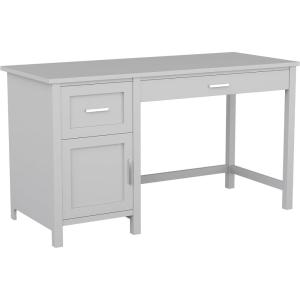 Martha Stewart Hutton Shaker Style Home Office Desk with Storage in White with Polished Brass Hardware(Gray/Brushed Nickel)