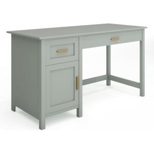 Martha Stewart Hutton Shaker Style Home Office Desk with Storage in White with Polished Brass Hardware(Sage Frame/Polished Brass Hardware)