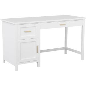 Martha Stewart Hutton Shaker Style Home Office Desk with Storage in White with Polished Brass Hardware(White/Polished Brass)