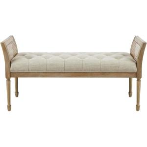 Martha Stewart Isla Entryway Accent Bench for Living Room Bedford Collection, Tufted Seat, Cane Side Frames, Farmhouse Bed End Bench for Bedroom, Indoor Seating, Reclaimed Finish, 48.5″ Wide Natural