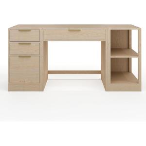 Martha Stewart Kayden Home Office Modular Desk with Drawer, 2 Tier Shelf, and File Cabinet in Light Natural with Brushed Gold Hardware(Light Natural)