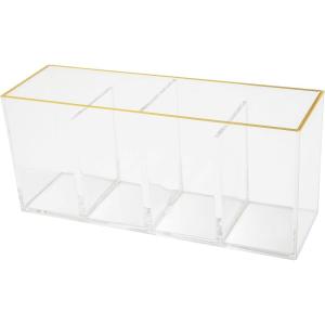 Martha Stewart Kerry Plastic 4 Compartment Pen Holder Office Desktop Organizer, with Gold Trim