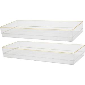 Martha Stewart Kerry Plastic Stackable Office Desk Drawer Organizers, 3″ x 3″, 12 Pack, with Gold Trim(15″ x 6″)