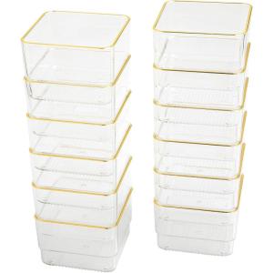 Martha Stewart Kerry Plastic Stackable Office Desk Drawer Organizers, 3″ x 3″, 12 Pack, with Gold Trim(3″ x 3″)