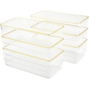 Martha Stewart Kerry Plastic Stackable Office Desk Drawer Organizers, 6″ x 3″, 6 Pack, with Gold Trim(6″ x 3″)