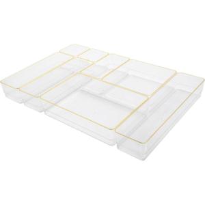 Martha Stewart Kerry Plastic Stackable Office Desk Drawer Organizers, Set of 8, with Gold Trim(Set of 8)