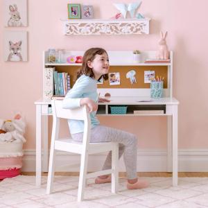 Martha Stewart Kids’ Desk with Hutch and Chair by Guidecraft – Creamy White: Wooden Study Table with Storage and Corkboard | Bedroom Furniture Set, Desk and Chair Set Ages 5-12(Creamy White)