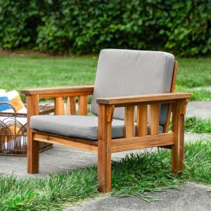 Martha Stewart Kids Outdoor Chair: Natural Acacia Wood Chair for Kids w/Gray Polyester Cushions, 10″ Seat Height | Montessori Furniture for Backyard, Patio, and Outdoor Play & Learning Environments