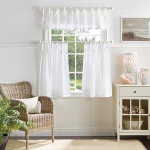 Martha Stewart Laguna Stripe Semi-Sheer Tie Tab Window Curtain Valance and Tiers Set, Grey(White)