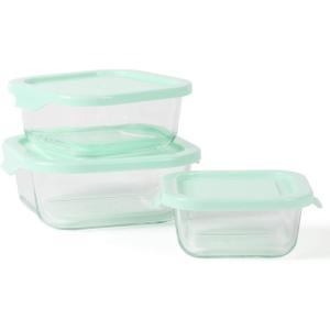 Martha Stewart Langstaff 6 Piece 92 oz, 60 oz, 26 oz Stackable Rectangular Container Set w/Martha Blue Lid(Square (27oz  17.6oz  10.8oz))