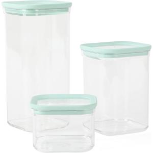 Martha Stewart Langstaff 6 Piece 92 oz, 60 oz, 26 oz Stackable Rectangular Container Set w/Martha Blue Lid(Square (60oz  37oz  17oz))
