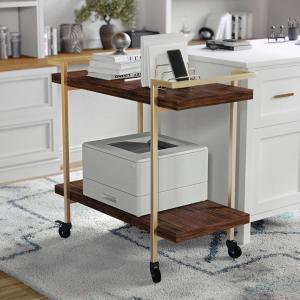 Martha Stewart Liam 2-Tier Mobile Office Storage and Printer Cart in Gray with Brushed Nickel Frame(Walnut/Polished Brass Frame)