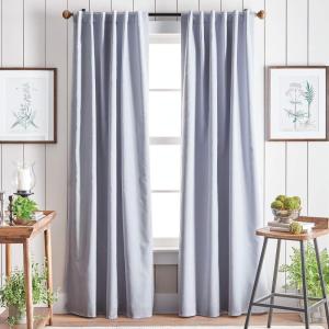 Martha Stewart Lido Linen Blackout Foam Lined Rod Pocket/Back Tab Window Curtain Panel Pair, 95″, White(Grey)
