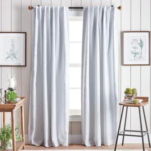 Martha Stewart Lido Linen Blackout Foam Lined Rod Pocket/Back Tab Window Curtain Panel Pair, 95″, White(White)
