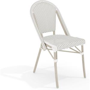 Martha Stewart Lily Pond Indoor-Outdoor Stackable Aluminum Bistro Chair with Gray Woodgrain Frame Finish and White/Gray Woven Rattan Backrest and Seat(Gray & White/Gray Frame)