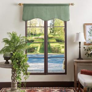 Martha Stewart Lucca Velvet Lined Scallop Window Curtain 50″ W x 18″ L, Valance, Loden Green(Green)