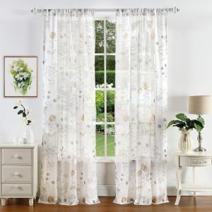 Martha Stewart Marthas Garden Floral Semi-Sheer Rod Pocket Window Curtain Single Panel, 84″, Multi(Gold)