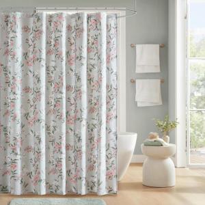 Martha Stewart Martha’s Garden Shower Curtain Botanical Floral Print Cotton Shower Curtain for Bathroom, Spa Quality Modern Shower Curtains Standard Size, 72×72 Sage Green(Meadow Green)
