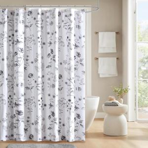 Martha Stewart Martha’s Garden Shower Curtain Botanical Floral Print Cotton Shower Curtain for Bathroom, Spa Quality Modern Shower Curtains Standard Size, 72×72 Sage Green(Garden Black)