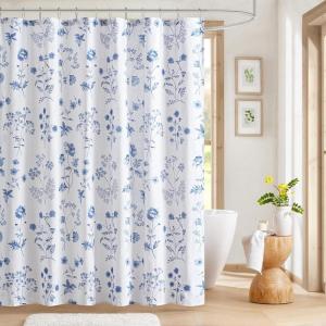 Martha Stewart Martha’s Garden Shower Curtain Botanical Floral Print Cotton Shower Curtain for Bathroom, Spa Quality Modern Shower Curtains Standard Size, 72×72 Sage Green(Garden Blue)