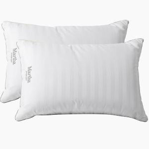 Martha Stewart Medium Soft Feather Down 100% Cotton 500 Thread Count Damask Stripe Embroidered Queen Size Set of 2(White)